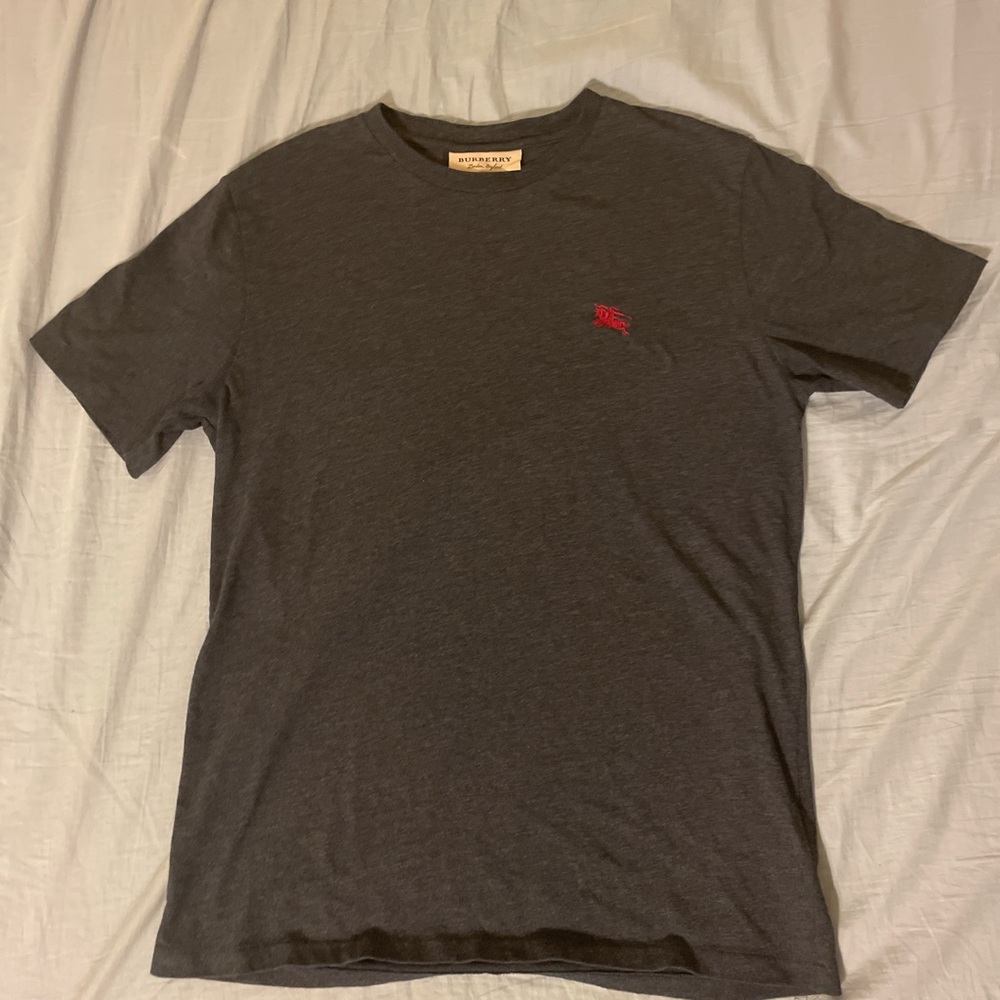 Burberry Dark Gray Men's Tee with Red Logo